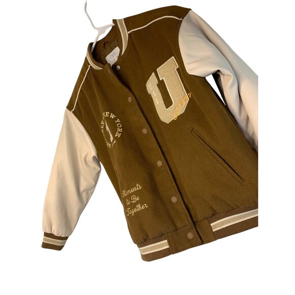 Varsity Jacket Brooklyn New York City Girl Youth Sz 10 RP10502 GUC Brown - Picture 1 of 13
